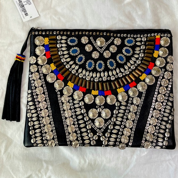 NWT Cleobella Black Leather Embellished Clutch - Picture 2 of 7